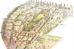aerial city, China, watercolour